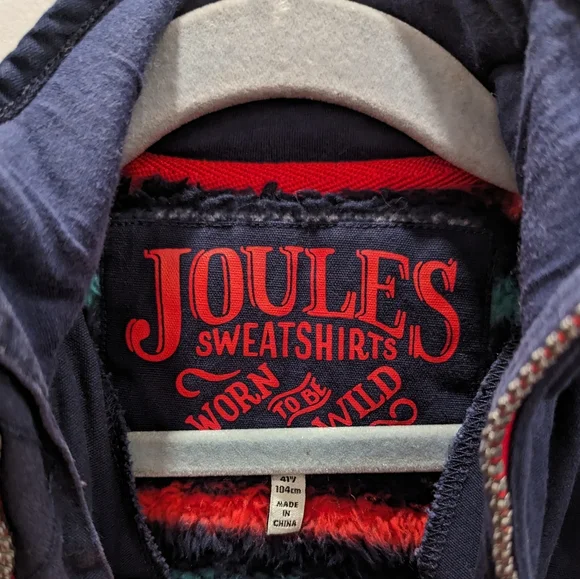 JOULES red blue striped navy fuzzy fleece quarter zip jacket